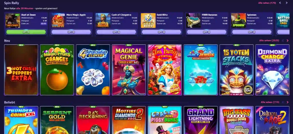 Alf Casino Slot Spiele Lobby mit neuen und beliebten Spielautomaten