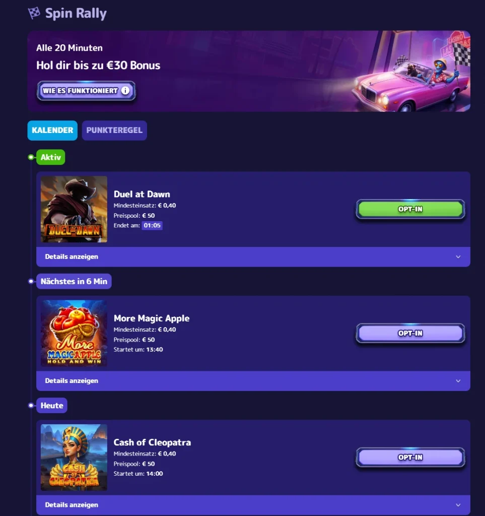 Alf Casino Spin Rally Turniere mit Slot Spielen und Bonus Preisen